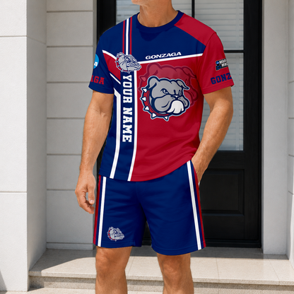ELITE EDITION - NEW CUSTOMIZED NCAA MAM27 GOB GONZAGA BULLDOGS T-SHIRT & SHORT PANTS SET