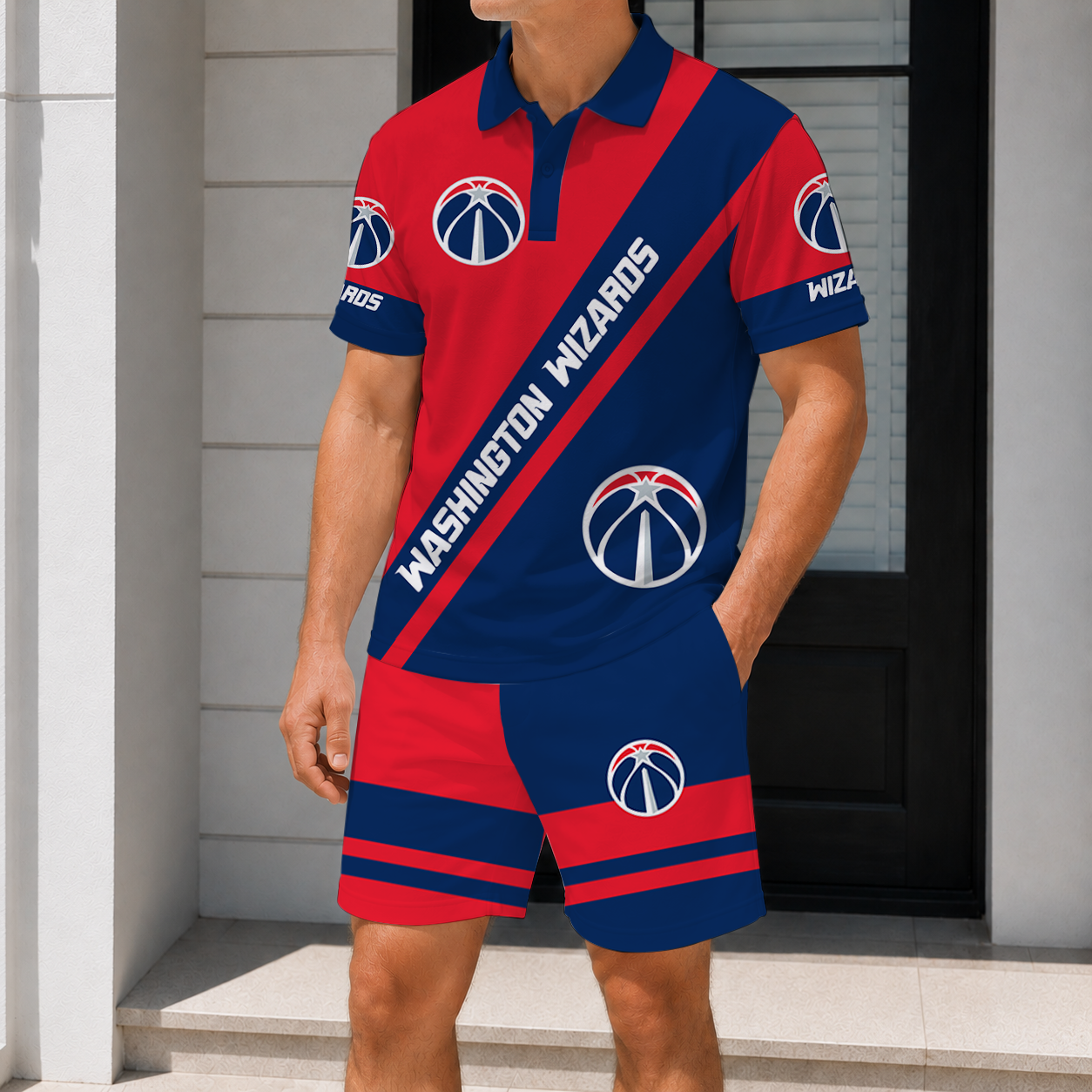 LIMITED EDITION - NEW CUSTOMIZED NBA028 WWI WASHINGTON WIZARDS POLO SHIRT & SHORT PANTS SET