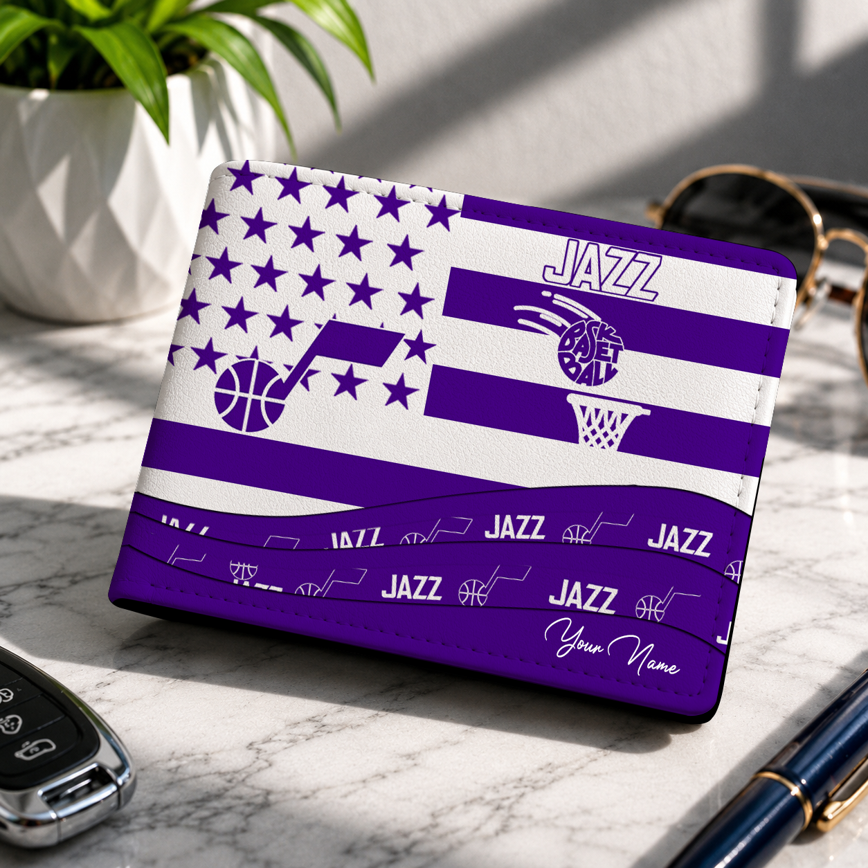 LIMITED EDITION - NEW CUSTOMIZED NBA29 UJZ UTAH JAZZ TAR HEELS LEATHER WALLET