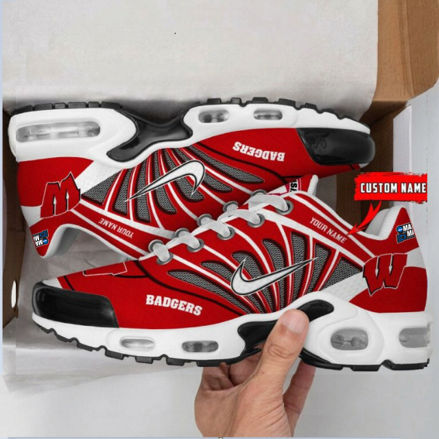 LIMITED EDITION - NEW CUSTOMIZED MAM NCAA29 WSB WS BADGERS UNISEX AIR MAX PLUS SNEAKERS