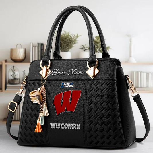 LIMITED EDITION - NEW CUSTOMIZED MAM NCAA29 WSB WS BADGERS ZIP HANDBAG MULTICOLOR