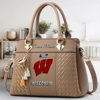 LIMITED EDITION - NEW CUSTOMIZED MAM NCAA29 WSB WS BADGERS ZIP HANDBAG MULTICOLOR