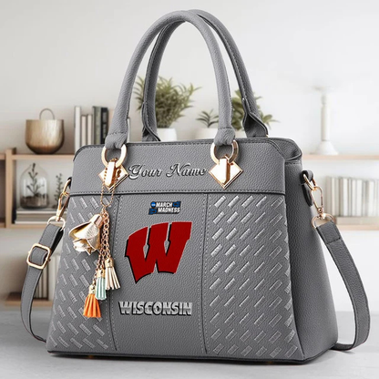 LIMITED EDITION - NEW CUSTOMIZED MAM NCAA29 WSB WS BADGERS ZIP HANDBAG MULTICOLOR