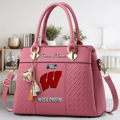 LIMITED EDITION - NEW CUSTOMIZED MAM NCAA29 WSB WS BADGERS ZIP HANDBAG MULTICOLOR