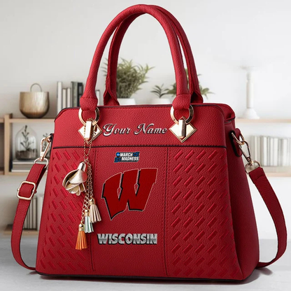 LIMITED EDITION - NEW CUSTOMIZED MAM NCAA29 WSB WS BADGERS ZIP HANDBAG MULTICOLOR