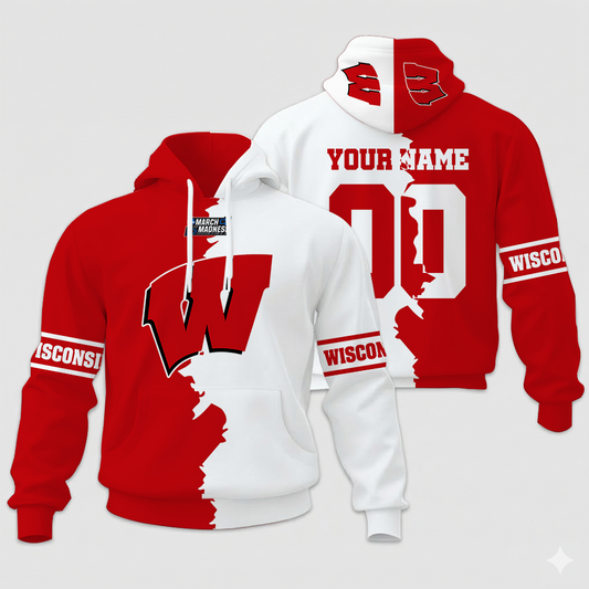 LIMITED EDITION - NEW CUSTOMIZED NCAA MAM29 WSB WS BADGERS UNISEX HOODIE & ZIP HOODIE