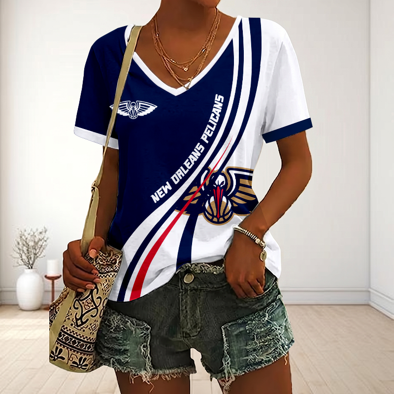 LIMITED EDITION - NEW CUSTOMIZED NBA30 NOP NEW ORLEANS PELICANS V-NECK FEMALE SHIRT
