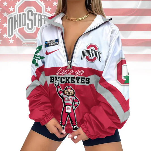 LIMITED EDITION - NEW CUSTOMIZED MAM NCAA30 OSB OS BUCKEYES V-NECK ZIPPER SWEATSHIRT JACKET