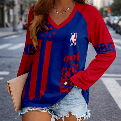 LIMITED EDITION - NEW CUSTOMIZED NBA31 NATIONAL BASKETBALL ASSOCIATION WOMEN'S V-NECK LONG SLEEVED SHIRT