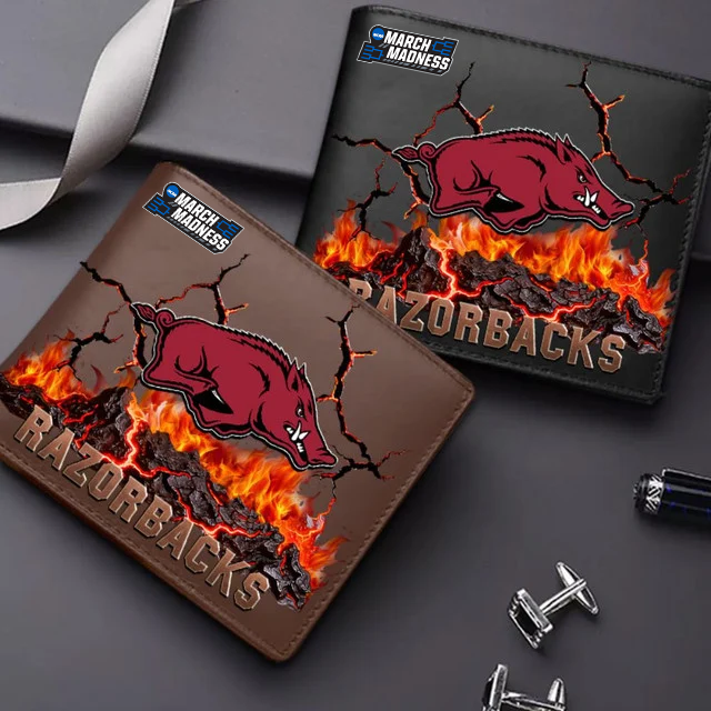 LIMITED EDITION - NEW CUSTOMIZED MAM NCAA06 AKR AK RAZORBACKS LEATHER WALLET