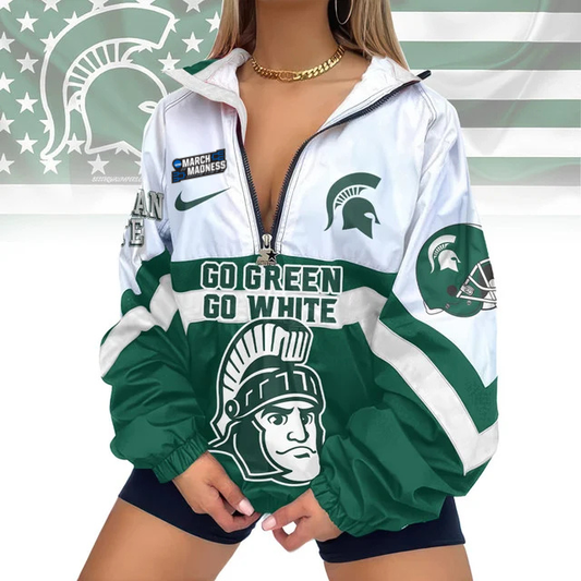 LIMITED EDITION - NEW CUSTOMIZED MAM NCAA07 MSS MS SPARTANS V-NECK ZIPPER SWEATSHIRT JACKET