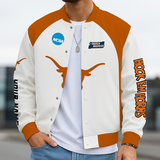 LIMITED EDITION - NEW CUSTOMIZED NCAA MAM08 TXL TEXAS LONGHORNS BASEBALL JACKET, SATIN VARSITY JACKET