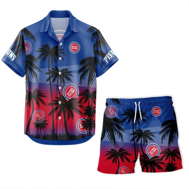 LIMITED EDITION - NEW CUSTOMIZED NBA14 DPI DETROIT PISTONS UNISEX HAWAIIAN SHIRT & SHORTS SET