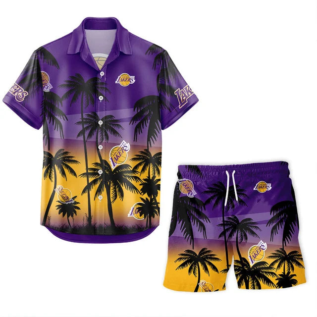LIMITED EDITION - NEW CUSTOMIZED NBA09 LLA LOS ANGELES LAKERS UNISEX HAWAIIAN SHIRT & SHORTS SET