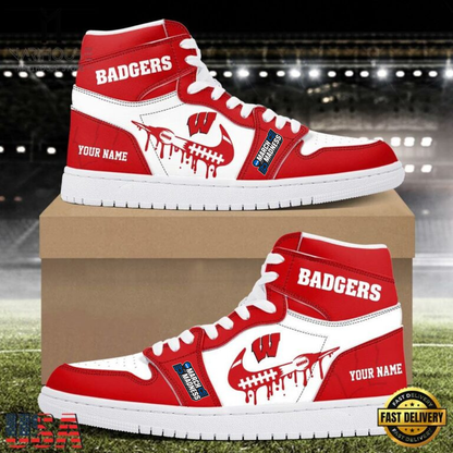 LIMITED EDITION - NEW CUSTOMIZED NCAA29 MAM WSB WS BADGERS AIR JORDAN SHOES
