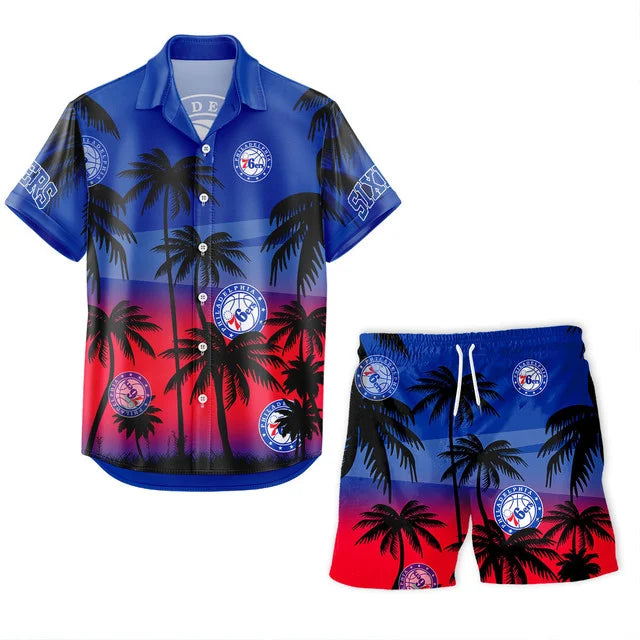 LIMITED EDITION - NEW CUSTOMIZED NBA26 P76 PHILADELPHIA 76ERS UNISEX HAWAIIAN SHIRT & SHORTS SET